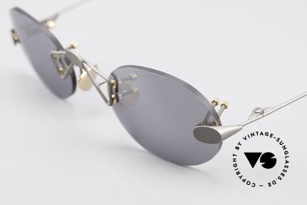 Paul Chiol 01 Kleine Randlose Sonnenbrille, die Sonnengläser sind leicht grau/silber verspiegelt, Passend für Herren und Damen