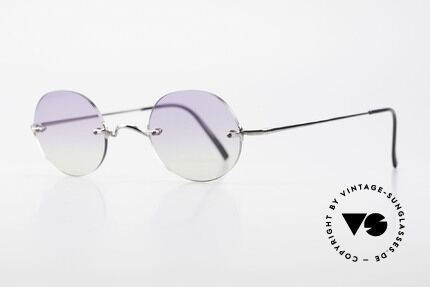 Freudenhaus Flemming Runde Sonnenbrille Randlos, Sonnengläser zweifach Verlauf (von violett zu grün), Passend für Herren und Damen
