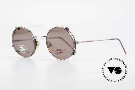 John Lennon - You Are Here Runde Brille Mit Sonnenclip, kleine Sonnenbrille, gebürstetes Metall + CLIP ON!, Passend für Herren und Damen