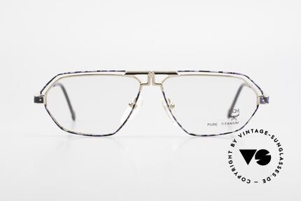 MCM München 13 Titanium Brille Blau Gemustert, pure Titanium, vergoldet mit BLAU/LILA Muster, Passend für Herren und Damen