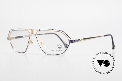 MCM München 13 Titanium Brille Blau Gemustert, edle 90er Brille mit Seriennummer; Top-Qualität, Passend für Herren und Damen