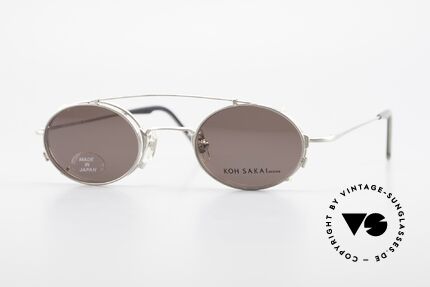 Koh Sakai KS9711 Kleine Ovale Brille mit Clip, alte vintage Koh Sakai Brille mit Sonnen-Clip von 1997, Passend für Herren und Damen