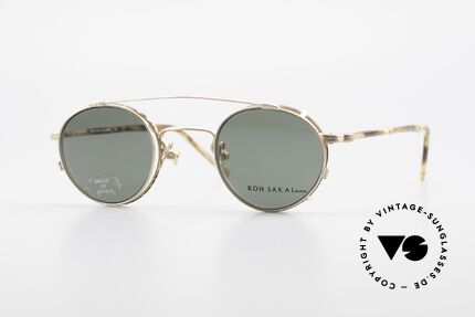 Koh Sakai KS9403 Kleine Ovale Panto Fassung, alte vintage Koh Sakai Brille mit Sonnen-Clip von 1997, Passend für Herren und Damen