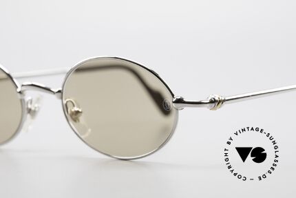 Cartier Filao Ovale Platin Sonnenbrille 90er, original Cartier Mineralgläser mit CARTIER Symbol, Passend für Herren und Damen