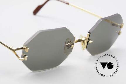Cartier Rimless Octag - M Achteckige Luxus Sonnenbrille, neue CR39 Gläser in grau-grün G15; 100% UV Schutz, Passend für Herren und Damen