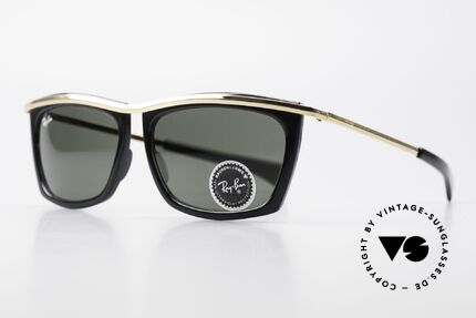 Ray Ban Olympian II Sonnenbrille 80er Eckig, mit B&L G15 Qualitätsgläsern (100% UV Schutz), Passend für Herren und Damen