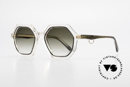 Sonia Rykiel SR46 727 70er Sonnenbrille Achteckig, transparenter Rahmen mit gold/schwarz + goldener Ring, Passend für Damen