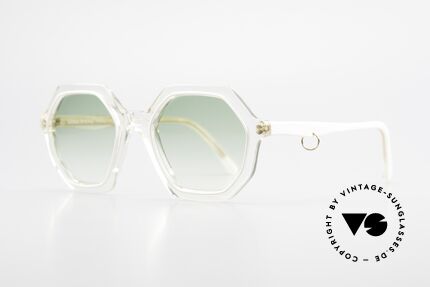Sonia Rykiel SR46 444 Achteckige Sonnenbrille 70er, transparenter Rahmen in kristall&weiss + goldener Ring, Passend für Damen