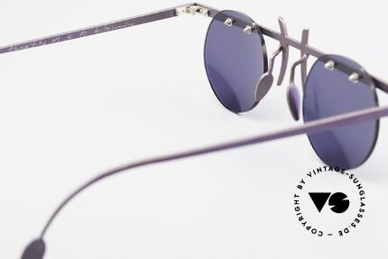 Theo Belgium Tita VI 4 Crazy Sonnenbrille 90er Titan, runde, dunkelblaue Sonnengläser (für 100% UV Schutz), Passend für Herren und Damen