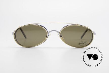 Bugatti 14164 Blaue Fassung Goldener Clip, ovale Brille mit flexiblen Feder-Scharnieren!, Passend für Herren