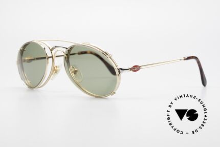Bugatti 03308 80er Brille mit Sonnen Clip, Rahmen mit Federscharnieren für optimalen Komfort, Passend für Herren