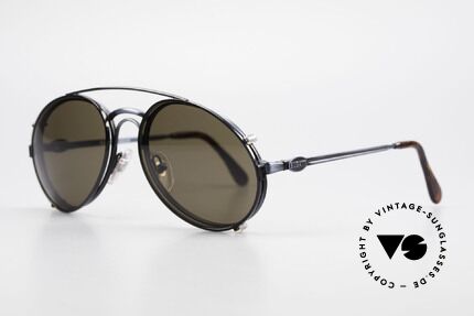 Bugatti 03328 Herrensonnenbrille Clip On, Fassung in "antik blau" und Clip in schwarz; sehr edel, Passend für Herren