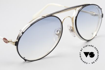 Bugatti 65987 Vintage Brille Mit Sonnenclip, schwarzer SonnenClip mit blau-Verlauf Gläsern, Passend für Herren