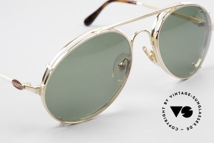 Bugatti 65987 80er Vintage Brille Mit Clip On, vergoldeter Vorhänger mit grünen Sonnengläsern, Passend für Herren