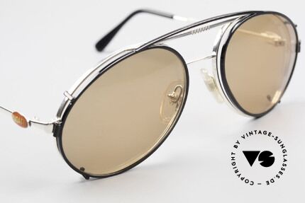 Bugatti 65996 Vintage Brille Mit Sonnenclip, schwarzer Vorhänger mit braunen Sonnengläsern, Passend für Herren