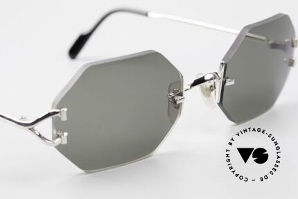 Cartier Rimless Octag - M Achteckige Luxus Sonnenbrille, neue CR39 Gläser in grau-grün G15; 100% UV Schutz, Passend für Herren und Damen