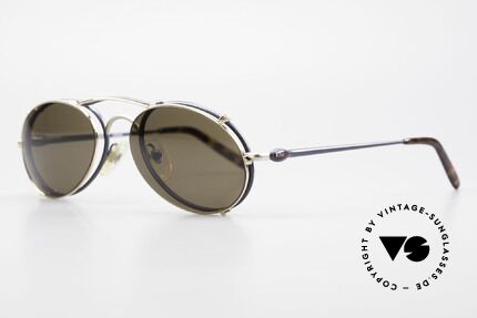 Bugatti 23444 Alte 90er Brille mit Vorhänger, toller Farbkontrast zw. Fassung (53/20) und Clip-On, Passend für Herren