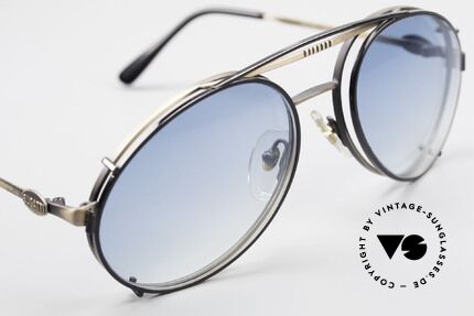 Bugatti 65282 Vintage Brille Mit Vorhänger, schwarzer SonnenClip mit blau-Verlauf Gläsern, Passend für Herren