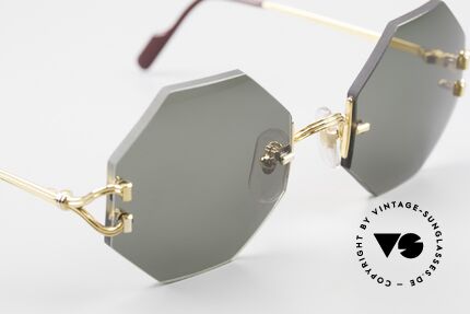 Cartier Rimless Octag Achteckige Sonnenbrille 90er, neue CR39 Gläser in grau-grün G15; 100% UV Schutz, Passend für Herren und Damen