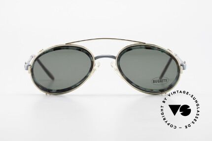 Bugatti 05728T 90er Herrenbrille Sonnen Clip, altes 90er Original mit interessantem Rahmenmuster, Passend für Herren