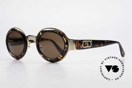 Christian Dior 2037 Runde Damensonnenbrille 90er, tolle Material- u. Farbkombination (gold/schildpatt), Passend für Damen