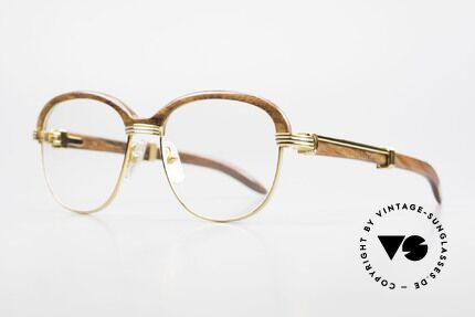 Cartier Malmaison Diego A. Maradona Holzbrille, kostbare 22kt vergoldete Rarität, Gr. 54/17, 130, Passend für Herren und Damen