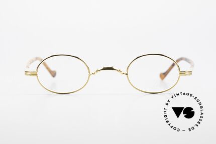 Lunor II A 04 Extra Kleine Brille Oval Gold, Vollrand-Metallfassung mit eleganten Acetat-Bügeln, Passend für Herren und Damen