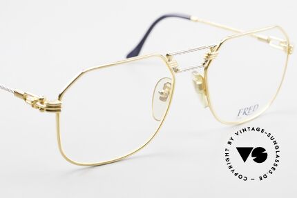Fred Cap Horn - M Rare 80er Vintage Brille Luxus, kostbare bicolore Ausführung; Platin & 23kt vergoldet, Passend für Herren