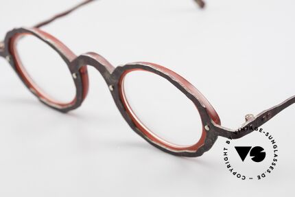 Theo Belgium Eye-Witness GG Avantgarde Brille 90er Jahre, tolle Rahmen-Kolorierung in antik rostbraun und weinrot, Passend für Herren und Damen