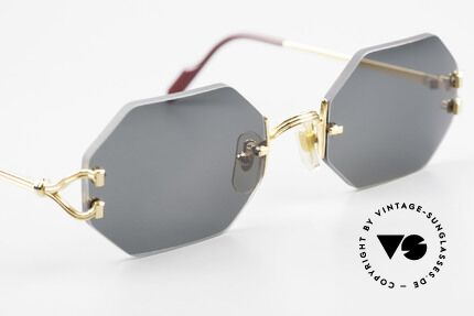 Cartier Rimless Octag Achteckige Sonnenbrille Small, neue CR39 Gläser in grau-grün G15; 100% UV Schutz, Passend für Herren und Damen
