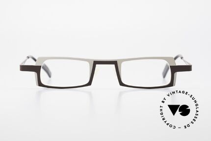 Theo Belgium Wimsey Eckige Herrenbrille Titanium, markantes Rahmendesign in weiss und dunkelbraun, Passend für Herren