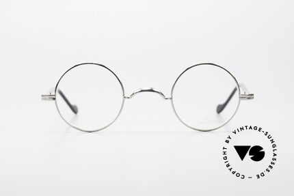 Lunor II A 12 Runde Vintage Brille Platin, edle Kombination: Metallfassung mit Acetatbügeln, Passend für Herren und Damen