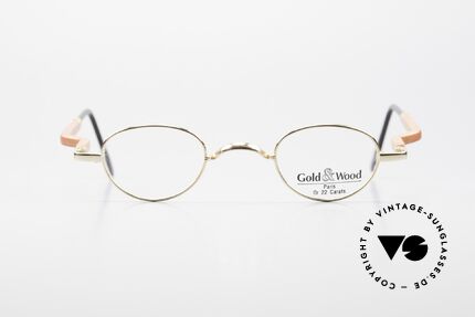 Gold & Wood 326 Holzbrille Oval 22kt Vergoldet, ovale Holz-Brillenfassung von 1999; 22kt vergoldet, Passend für Herren und Damen