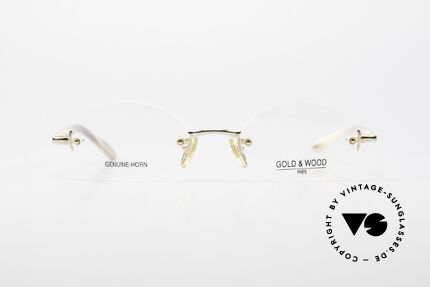 Gold & Wood 331 Randlose Echthorn Brille Gold, randlose Echthorn Luxus-Brillenfassung von 2001, Passend für Herren und Damen