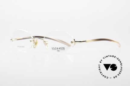 Gold & Wood 331 Randlose Echthorn Brille Gold, wahre Top-Qualität mit flexiblen Federscharnieren, Passend für Herren und Damen