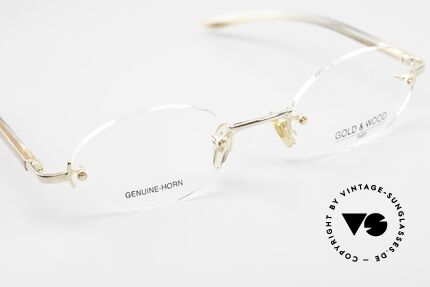 Gold & Wood 331 Randlose Echthorn Brille Gold, KEINE RETRObrille; sondern ein vintage ORIGINAL!, Passend für Herren und Damen