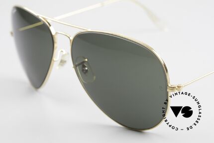 Ray Ban Large Metal II 80er Pilotenbrille Aviator, goldene Fassung mit B&L Gläsern; G15 grau-grün, Passend für Herren