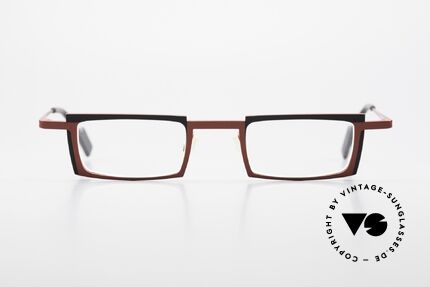 Theo Belgium Maigret Eckige Titanium Brille Unisex, markantes Design mi Farbkontrast in rot & schwarz, Passend für Herren und Damen