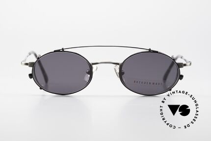 Freudenhaus Zaki Ovale Brille Mit Sonnen Clip, exzellent gemachter Metall-Rahmen; made in Japan, Passend für Herren und Damen