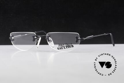 Jean Paul Gaultier 55-0174 Randlose 90er Designerbrille, ein Designerstück eben; schwarze Lackierung; Gr. 52/19, Passend für Herren und Damen