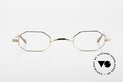 Lunor II A 01 Achteckige Brille Vergoldet, edle Kombination: Metallfassung mit Acetatbügeln, Passend für Herren und Damen