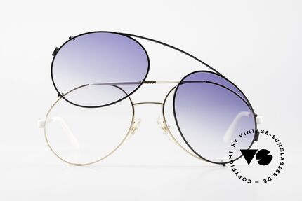 Bugatti 64319 80er Sonnenbrille Sonnenclip, toller Kontrast: Sonnenclip (schwarz) / Fassung (weiß), Passend für Herren