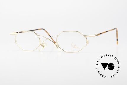 Filou 2501 Achteckige Brille mit X Brücke, eckige VINTAGE Brille mit X-Brücke, vergoldet, Passend für Herren und Damen