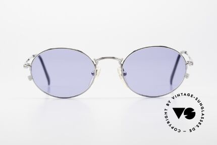 Jean Paul Gaultier 55-3181 Ovale 90er Brille Pure Titanium, ovale 90er Metallfassung mit blauen Sonnengläsern, Passend für Herren und Damen