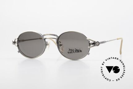 Jean Paul Gaultier 56-7110 Ovale 90er Vintage Brille Clip On, vintage Designersonnenbrille mit vielen kleinen Details, Passend für Herren und Damen
