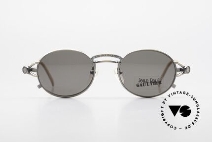 Jean Paul Gaultier 56-7110 Ovale 90er Vintage Brille Clip On, magnetisch abnehmbarer Sonnenclip; 100% UV Schutz, Passend für Herren und Damen
