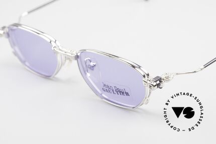 Jean Paul Gaultier 55-8107 Rare 90er Vintage Brille Clip On, Rahmen glänzt silber-chrome & schwarz; Größe 49-18, Passend für Herren