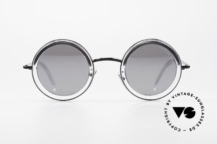 Cutler And Gross 1277 Runde Designer Sonnenbrille, runde Fassung in Farbe col. 02 (transparent / schwarz), Passend für Herren und Damen