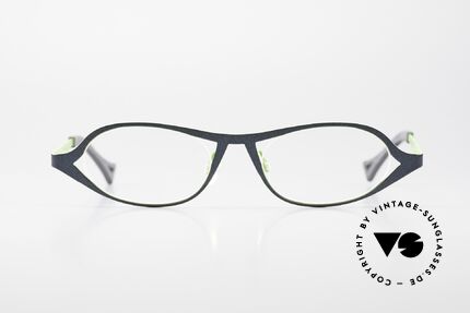 Theo Belgium Obligation Damenbrille Vintage Titanium, schwungvolles Rahmendesign in dunkelblau & grün, Passend für Damen