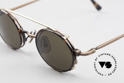 Freudenhaus Tori Kleine Runde Brille Clip On, Fassung in antik bronze& Sonnen-Clip in schildpatt, Passend für Herren und Damen